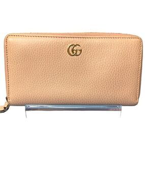 GUCCI GG Marmont Pale Pink Leather Gold Hardware Zip Around Large Wallet